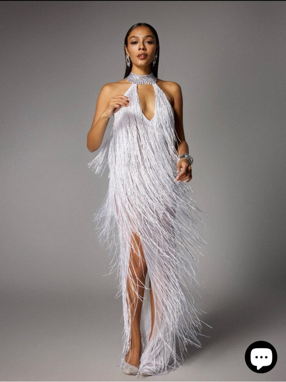 Mew Mews Elvrick Halterneck Fringe Cutout Split Maxi Dress - White - Small - NWT - Picture 3 of 10